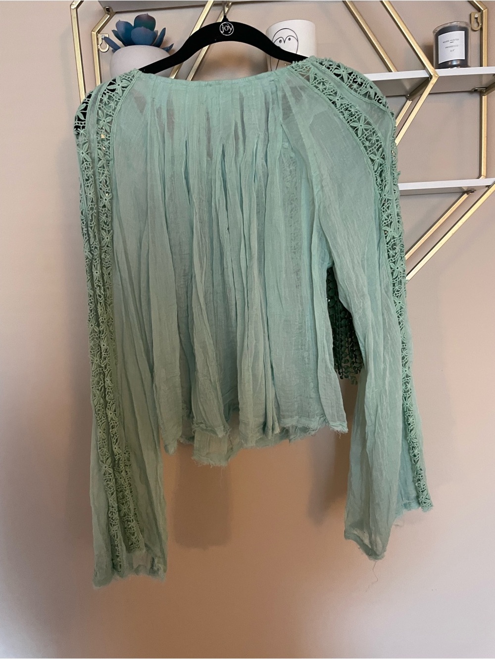 Free People Boho Lace-Trim Mint Green Women's Blouse - Picture 6 of 6